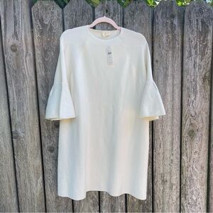 Anthropologie Moth Chester Bell Sleeve Knit Sweater Mini Dress Cream XL NWT